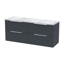 Hudson Reed Fluted 1200 Wall Hung 4 - drawer Vanity & Laminate Worktop Contemp Soft Black MFC Painted Gloss 545x1215x455mm - DFF1493LBG2 - JJ Building Materials
