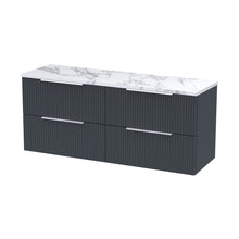 Hudson Reed Fluted 1200 Wall Hung 4-drawer Vanity & Laminate Worktop Contemp Soft Black MFC Painted Gloss 545x1215x455mm - DFF1493LCM2 - JJ Building Materials
