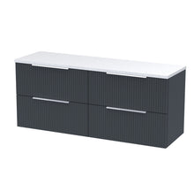 Hudson Reed Fluted 1200 Wall Hung 4 - drawer Vanity & Laminate Worktop Contemp Soft Black MFC Painted Gloss 545x1215x455mm - DFF1493LSW2 - JJ Building Materials