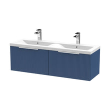Hudson Reed Fluted 1200mm Wall Hung 2 Drawer Vanity & Double Basin Contemp Satin Blue MFC Painted Gloss 399x1205x383mm - DFF394F - JJ Building Materials