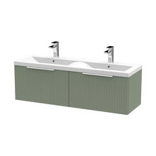 Hudson Reed Fluted 1200mm Wall Hung 2 Drawer Vanity & Double Basin Contemp Satin Green MFC Painted Gloss 399x1205x383mm - DFF894F - JJ Building Materials