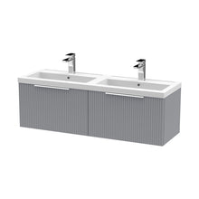Hudson Reed Fluted 1200mm Wall Hung 2 Drawer Vanity & Double Basin Contemp Satin Grey MFC Painted Gloss 399x1205x383mm - DFF294C - JJ Building Materials