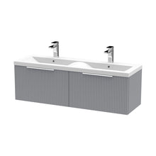 Hudson Reed Fluted 1200mm Wall Hung 2 Drawer Vanity & Double Basin Contemp Satin Grey MFC Painted Gloss 399x1205x383mm - DFF294F - JJ Building Materials