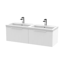 Hudson Reed Fluted 1200mm Wall Hung 2 Drawer Vanity & Double Basin Contemp Satin White MFC Painted Gloss 399x1205x383mm - DFF194C - JJ Building Materials