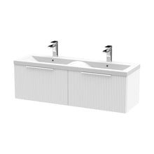 Hudson Reed Fluted 1200mm Wall Hung 2 Drawer Vanity & Double Basin Contemp Satin White MFC Painted Gloss 399x1205x383mm - DFF194F - JJ Building Materials