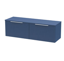 Hudson Reed Fluted 1200mm Wall Hung 2 Drawer Vanity & Worktop Contemp Satin Blue MFC Painted Gloss 377x1205x390mm - JJ Building Materials