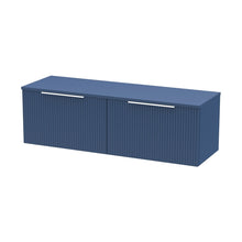 Hudson Reed Fluted 1200mm Wall Hung 2 Drawer Vanity & Worktop Contemp Satin Blue MFC Painted Gloss 377x1205x390mm - JJ Building Materials