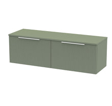 Hudson Reed Fluted 1200mm Wall Hung 2 Drawer Vanity & Worktop Contemp Satin Green MFC Painted Gloss 377x1205x390mm - JJ Building Materials