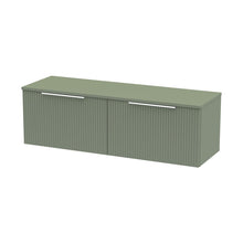 Hudson Reed Fluted 1200mm Wall Hung 2 Drawer Vanity & Worktop Contemp Satin Green MFC Painted Gloss 377x1205x390mm - JJ Building Materials
