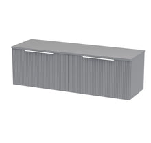Hudson Reed Fluted 1200mm Wall Hung 2 Drawer Vanity & Worktop Contemp Satin Grey MFC Painted Gloss 377x1205x390mm - JJ Building Materials