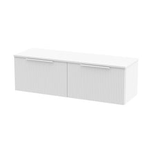 Hudson Reed Fluted 1200mm Wall Hung 2 Drawer Vanity & Worktop Contemp Satin White MFC Painted Gloss 377x1205x390mm - JJ Building Materials