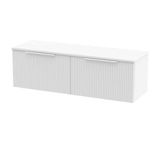 Hudson Reed Fluted 1200mm Wall Hung 2 Drawer Vanity & Worktop Contemp Satin White MFC Painted Gloss 377x1205x390mm - JJ Building Materials
