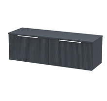 Hudson Reed Fluted 1200mm Wall Hung 2 Drawer Vanity & Worktop Contemp Soft Black MFC Painted Gloss 377x1205x390mm - JJ Building Materials