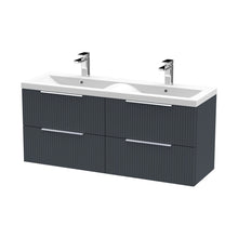 Hudson Reed Fluted 1200mm Wall Hung 4 Drawer Vanity & Double Basin Contemp Soft Black MFC Painted Gloss 540x1205x383mm - DFF1493F - JJ Building Materials