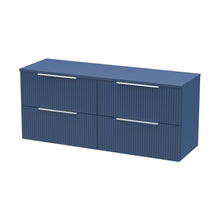 Hudson Reed Fluted 1200mm Wall Hung 4 Drawer Vanity & Worktop Contemp Satin Blue MFC Painted Gloss 518x1205x390mm - JJ Building Materials