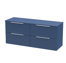 Hudson Reed Fluted 1200mm Wall Hung 4 Drawer Vanity & Worktop Contemp Satin Blue MFC Painted Gloss 518x1205x390mm - JJ Building Materials