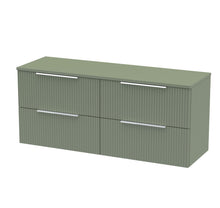 Hudson Reed Fluted 1200mm Wall Hung 4 Drawer Vanity & Worktop Contemp Satin Green MFC Painted Gloss 518x1205x390mm - JJ Building Materials