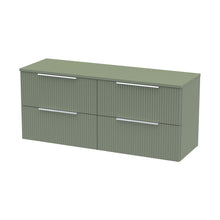 Hudson Reed Fluted 1200mm Wall Hung 4 Drawer Vanity & Worktop Contemp Satin Green MFC Painted Gloss 518x1205x390mm - JJ Building Materials