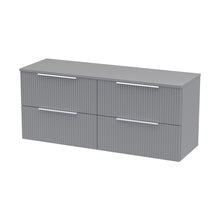 Hudson Reed Fluted 1200mm Wall Hung 4 Drawer Vanity & Worktop Contemp Satin Grey MFC Painted Gloss 518x1205x390mm - JJ Building Materials