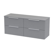 Hudson Reed Fluted 1200mm Wall Hung 4 Drawer Vanity & Worktop Contemp Satin Grey MFC Painted Gloss 518x1205x390mm - JJ Building Materials