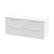 Hudson Reed Fluted 1200mm Wall Hung 4 Drawer Vanity & Worktop Contemp Satin White MFC Painted Gloss 518x1205x390mm - JJ Building Materials