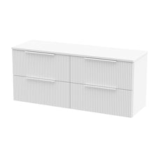 Hudson Reed Fluted 1200mm Wall Hung 4 Drawer Vanity & Worktop Contemp Satin White MFC Painted Gloss 518x1205x390mm - JJ Building Materials