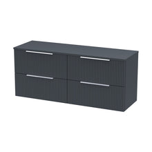 Hudson Reed Fluted 1200mm Wall Hung 4 Drawer Vanity & Worktop Contemp Soft Black MFC Painted Gloss 518x1205x390mm - JJ Building Materials