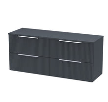 Hudson Reed Fluted 1200mm Wall Hung 4 Drawer Vanity & Worktop Contemp Soft Black MFC Painted Gloss 518x1205x390mm - JJ Building Materials