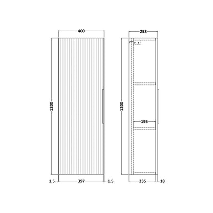 Hudson Reed Fluted 400mm Tall Unit Contemp Satin White MFC Painted Gloss 1200x400x253mm - JJ Building Materials
