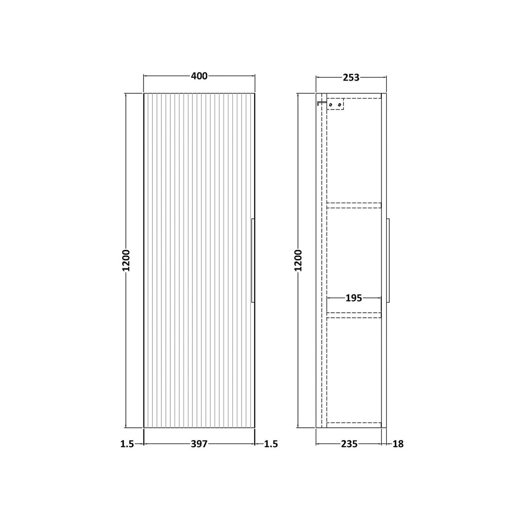Hudson Reed Fluted 400mm Tall Unit Contemp Soft Black MFC Painted Gloss 1200x400x253mm - JJ Building Materials