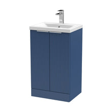 Hudson Reed Fluted 500mm Floor Standing 2 Door Vanity & Basin 1 Contemp Satin Blue MFC Painted Gloss 850x510x390mm - JJ Building Materials