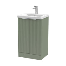 Hudson Reed Fluted 500mm Floor Standing 2 Door Vanity & Basin 1 Contemp Satin Green MFC Painted Gloss 850x510x390mm - JJ Building Materials
