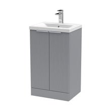 Hudson Reed Fluted 500mm Floor Standing 2 Door Vanity & Basin 1 Contemp Satin Grey MFC Painted Gloss 850x510x390mm - JJ Building Materials