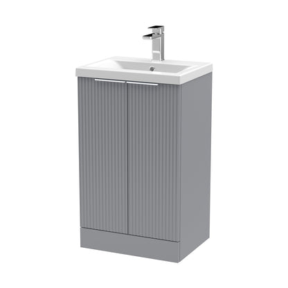Hudson Reed Fluted 500mm Floor Standing 2 Door Vanity & Basin 1 Contemp Satin Grey MFC Painted Gloss 850x510x390mm - JJ Building Materials