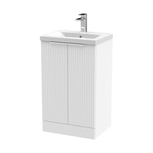 Hudson Reed Fluted 500mm Floor Standing 2 Door Vanity & Basin 1 Contemp Satin White MFC Painted Gloss 850x510x390mm - JJ Building Materials