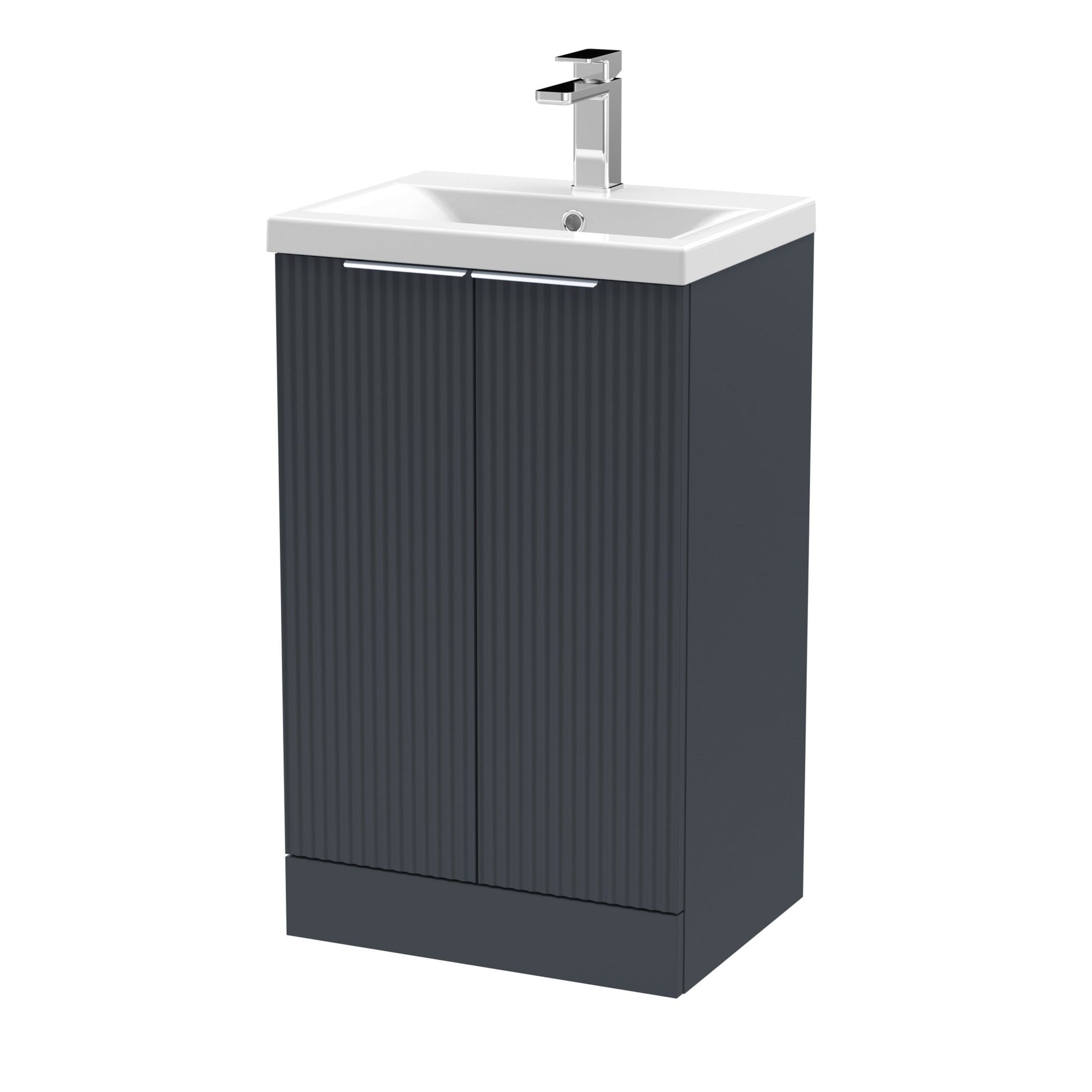 Hudson Reed Fluted 500mm Floor Standing 2 Door Vanity & Basin 1 Contemp Soft Black MFC Painted Gloss 850x510x390mm - JJ Building Materials