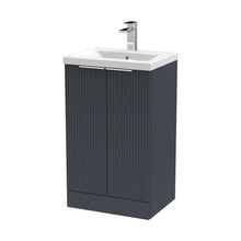 Hudson Reed Fluted 500mm Floor Standing 2 Door Vanity & Basin 1 Contemp Soft Black MFC Painted Gloss 850x510x390mm - JJ Building Materials