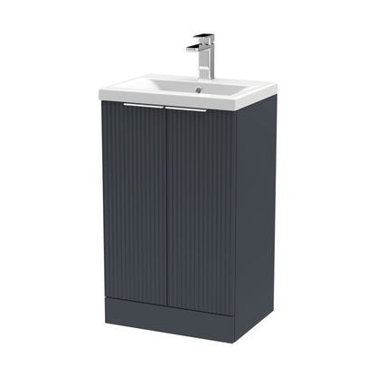 Hudson Reed Fluted 500mm Floor Standing 2 Door Vanity & Basin 1 Contemp Soft Black MFC Painted Gloss 850x510x390mm - JJ Building Materials