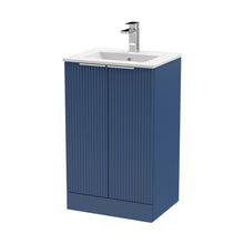 Hudson Reed Fluted 500mm Floor Standing 2 Door Vanity & Basin 2 Contemp Satin Blue MFC Painted Gloss 828x500x390mm - JJ Building Materials