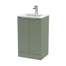 Hudson Reed Fluted 500mm Floor Standing 2 Door Vanity & Basin 2 Contemp Satin Green MFC Painted Gloss 828x500x390mm - JJ Building Materials
