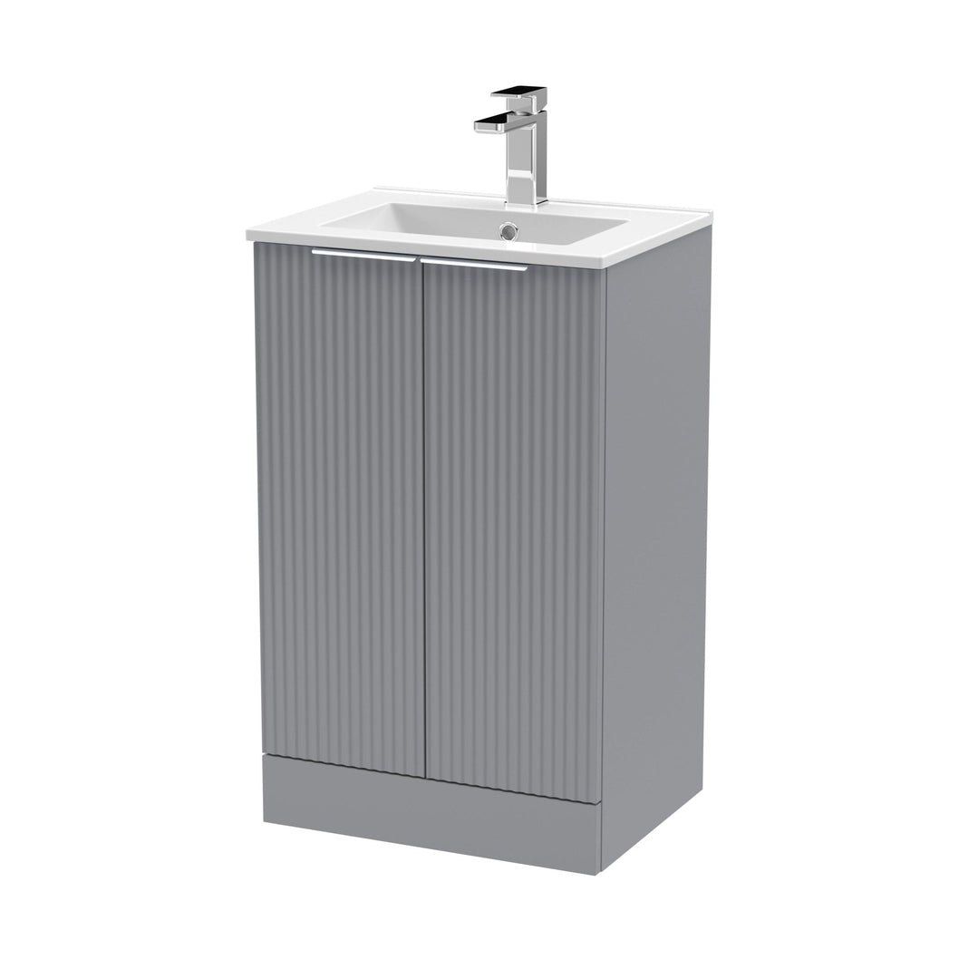 Hudson Reed Fluted 500mm Floor Standing 2 Door Vanity & Basin 2 Contemp Satin Grey MFC Painted Gloss 828x500x390mm - JJ Building Materials