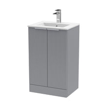 Hudson Reed Fluted 500mm Floor Standing 2 Door Vanity & Basin 2 Contemp Satin Grey MFC Painted Gloss 828x500x390mm - JJ Building Materials