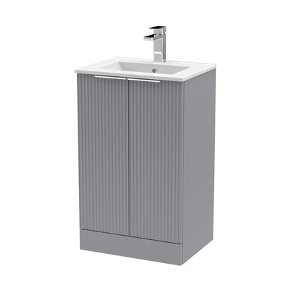Hudson Reed Fluted 500mm Floor Standing 2 Door Vanity & Basin 2 Contemp Satin Grey MFC Painted Gloss 828x500x390mm - JJ Building Materials