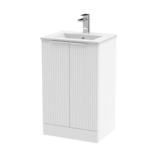 Hudson Reed Fluted 500mm Floor Standing 2 Door Vanity & Basin 2 Contemp Satin White MFC Painted Gloss 828x500x390mm - JJ Building Materials