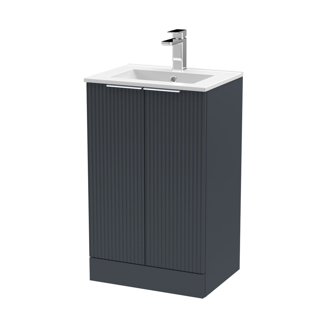 Hudson Reed Fluted 500mm Floor Standing 2 Door Vanity & Basin 2 Contemp Soft Black MFC Painted Gloss 828x500x390mm - JJ Building Materials