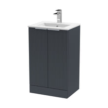 Hudson Reed Fluted 500mm Floor Standing 2 Door Vanity & Basin 2 Contemp Soft Black MFC Painted Gloss 828x500x390mm - JJ Building Materials