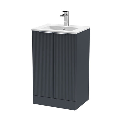 Hudson Reed Fluted 500mm Floor Standing 2 Door Vanity & Basin 2 Contemp Soft Black MFC Painted Gloss 828x500x390mm - JJ Building Materials
