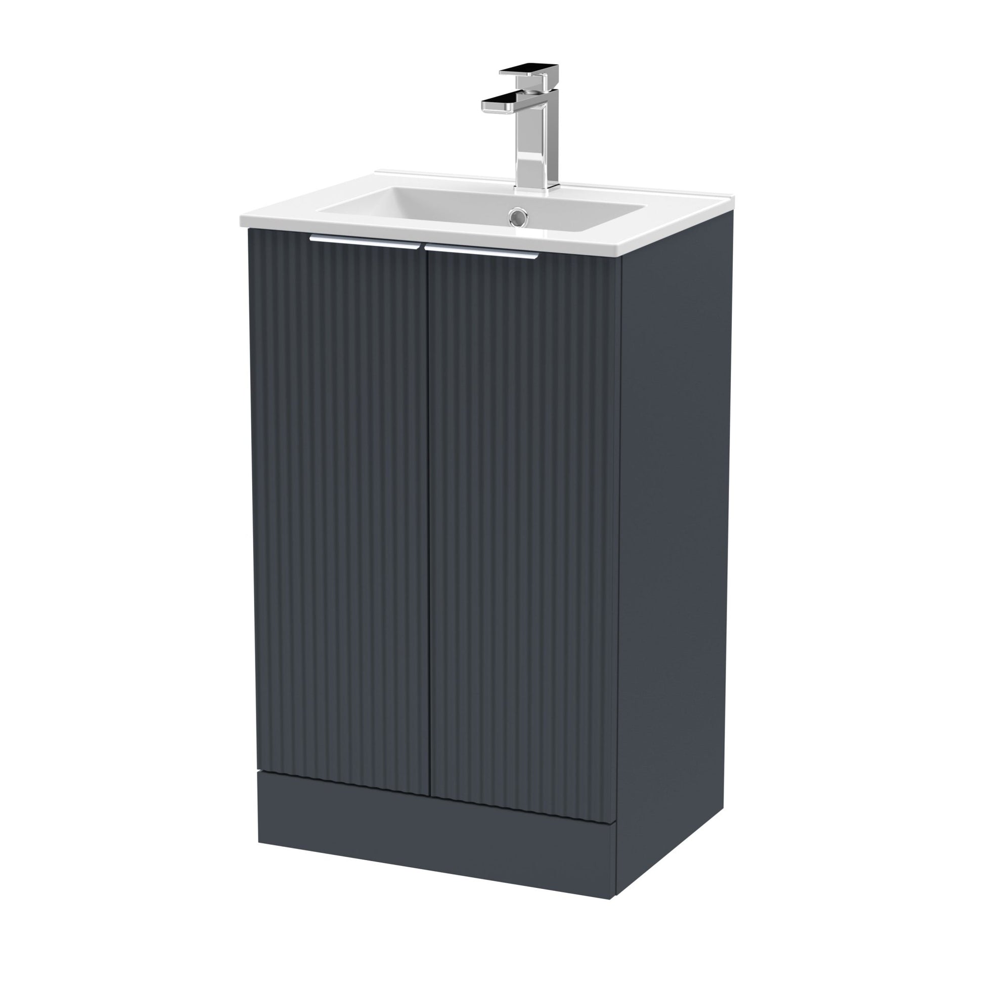 Hudson Reed Fluted 500mm Floor Standing 2 Door Vanity & Basin 2 Contemp Soft Black MFC Painted Gloss 828x500x390mm - JJ Building Materials