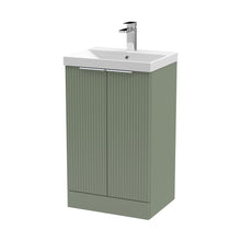 Hudson Reed Fluted 500mm Floor Standing 2 Door Vanity & Basin 3 Contemp Satin Green MFC Painted Gloss 860x510x395mm - JJ Building Materials