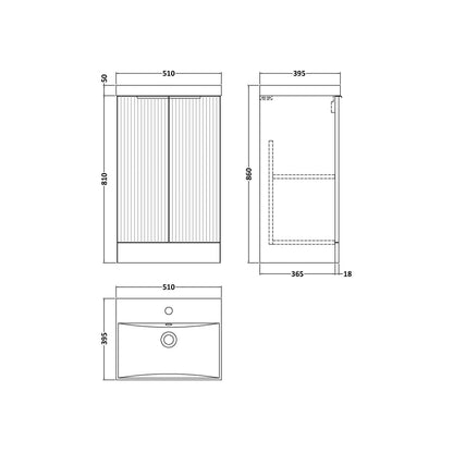 Hudson Reed Fluted 500mm Floor Standing 2 Door Vanity & Basin 3 Contemp Satin Grey MFC Painted Gloss 860x510x395mm - JJ Building Materials